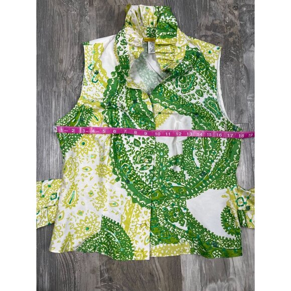 Flores & Flores Silk Sleeveless Blouse 10 Button Down Top Sequin Embroidered - Picture 6 of 7